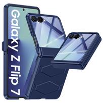 for Samsung Galaxy Z Flip 7 Case with Hinge Protection, Built-in Screen Protector Shockproof All-Inclusive Phone Cover for Z Flip 7-Blue juoda
