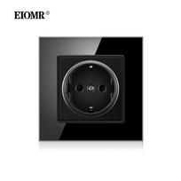 EIOMR ES Juodas Lietimui Jautrus Šviesos Jungiklis su USB Sieniniu Lizdu Sieniniai LED Jungikliai 1/2 Modulio Kristalinio Stiklo Skydelis Mėlynas Apšvietimas Sieninis Jungiklis No USB Single Socket