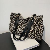 Nauji madingi krepšiai pirkinių ir kelionių drobiniai krepšiai moterims Populiarios rankinės Didelės talpos leopardo pečių krepšiai 36x10x27cm ruda