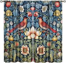 Bohemiškos William Morris Blackout užuolaidos   Vintažinės Rustic Farmhouse Paukščių Augalų Gyvūnų Rašto Langų Užuolaida   svetainei Miegamajam 100*130 Rod Pocket 1pcs