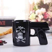 Skull Gun Water Cup Creative Combination Pistol Ceramic Cup Desert Eagle Mug Revolver Coffee Mug 401-500ml juoda