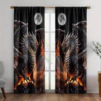 2 vnt. Juodo drakono užtemdančios užuolaidos – Fantazijos meno spaudinys miegamajam, svetainei, virtuvei – Kotas nepridedamas 100*130 Grommet Top 1pcs gray