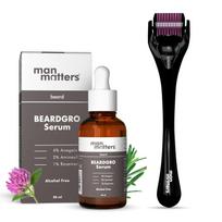 Man Matters Barzdos augimo aliejus-serumas 30 ml ir Derma volelis su 540 adatų tankesnei barzdai augti
