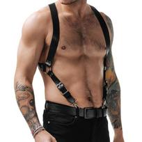 Fashion PU Leather Suspenders for Men Shirt Trousers Adjustable Belts Vest Strap 1 juoda
