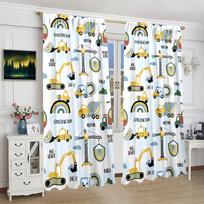 2 pieces - excavator cartoon printing curtain - polyester material - suitable for bedroom living room study room privacy curtain 100*130 Rod Pocket 1pcs