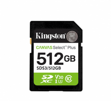 Kingston Canvas Select Plus | 512GB | SD | Flash memory class Class 10, UHS-I, U1/U3, Video Class 10/30