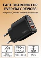 Greitojo įkrovimo įkroviklis FIT2 K22 30W su USB-C PD ir USB-A QC, baltas
