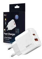 Greitojo įkrovimo įkroviklis FIT2 K20 20W su USB-C PD ir USB-A QC, baltas