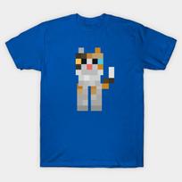 Men Black Print T-shirt Minecraft Calico Cat No-Cut Transfer Paper Print Cotton Tshirt L karališkos mėlynos spalvos