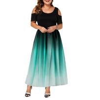 (L-6 XL) Moteriška elegantiška gradiento plius dydžio trumpomis rankovėmis plona maxi suknelė vakarėliui vakarėliui skirta proginė kokteilių suknelė L žalia