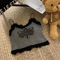 summer Women Lace With chest pads sling Tops Female Straps Tank Tops harajuku Streetwear Camisole sexy butterfly printed Crop Tops one size balta