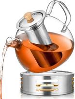 Stiklinis arbatinukas su filtru ir arbatinės žvakės šildytuvu, borosilikatinis, 1,5 l