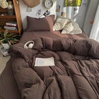 Patalynės komplektas Ins Ambiance Mėlynas Kavos langelis Sumaišytas su skalauta medvilne Minimalistinis Keturių dalių komplektas Paklodės su gumyte Antklodės užvalkalas Flat Bed Sheet&150x200 3pcs ruda
