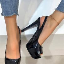 Atvirais pirštais lakuotos aukštakulnės moteriškos bateliai-pumpos Rudens mada Platforma Galinis dirželis Šventinės suknelės Moteriški darbo slingback batai Tuščiaviduriai 35 juoda