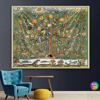 Gyvybės medžio gobelenas Boho kambario dekoras Tapyba Retro Didelis audinys Namų dekoracija Paslaptingas medis Vintažinis menas Sienos kabinamas Palaiminimas 90x75 cm