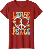 Meilės ir taikos ženklo „Groovy Hippie Graphic Tee“ retro 70-ųjų stiliaus medvilniniai marškinėliai moterims S