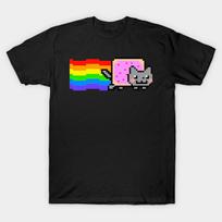 Men Black Print T-shirt Rainbow Cat No-Cut Transfer Paper Print Cotton Tshirt 2XL juoda