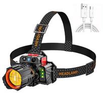 Itin ryškus XHP50 LED priekinis žibintas, atsparus vandeniui, 5 režimų žibintuvėlis, USB įkraunamas žvejybos nuotykių stovyklavimo 18650 priekinis žibintas juoda