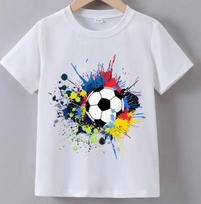 Vaikų vasaros futbolo kamuolio print T-shirt, apvalia apykakle, kasdienis, reguliarus kirpimas, su nedideliu tamprumu, animacinis raštas, berniukams, vyrams, drabužiai S