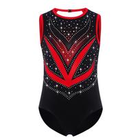 Merginų kontrastinių spalvų gimnastikos triko, be rankovių, su kryžiumi iškirpte nugaroje, blizgiais kalneliais, bodis, šokio apranga 5-6 Years juoda