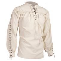 Aukščiausios kokybės vyriški viduramžių marškinėliai Tunika Viking Archer Warrior Knight Tops Renesanso Cosplay Kostiumai Medvilnė ilgomis rankovėmis tvarstis L smėlis