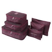 6 tamsiai raudonos spalvos kelionių organizatorių rinkinys, skirtas vežti lagamine, tamsiai raudona