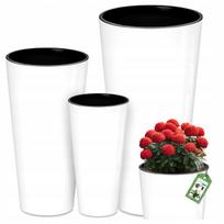 3 vazonų rinkinys Deco4Home Shine balti, blizgūs, su įdėklais, 29–48 cm aukščio