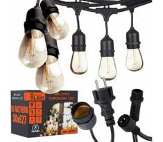 LED lauko dekoratyvinė girlianda 30xE27/1W/230V 16,44 m IP44 juoda