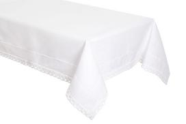 Balta staltiesė su siūlu ir karūna 60x120 Elegantiška kaip linas