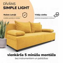 Dvivietis išskleidžiamas sofos „Simple Light“ be porankių, „Podrez“, geltonos spalvos