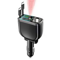 5-in-1 120W Car Fast Charger USB Type-C Power Adapter Retractable Phone Charger With Roof Starlight Car Cigarette Lighter android žalia spalva