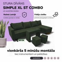 Didelis kampinis sofos komplektas su staliuku ir pufais Simple XL St Combo, Turkiu žalia
