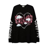 Harajuku gotikiniai moteriški vyriški marškinėliai vasarai pankų porų marškinėliai su širdies raštu gatvės apranga hiphopo stiliaus laisvi marškinėliai grunge grafika M balta