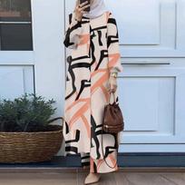 Moteriški musulmonų komplektai Turkija Dubajus Abaya Moteriški marškinėlių komplektas ilgomis rankovėmis Priežastinis kelnių komplektas Moterų kostiumai Abayas IsIamic kostiumai S rožinė