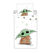 Patalynė bawełniana 140x200 Star Wars Baby Yoda balta žalia poszewka 70x90 August 23