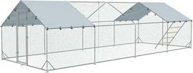 "PawHut" viščiukų aptvaras, pagamintas iš plieno, 300 x 800 x 195 cm viščiukų narvas su UV spinduliams atspariu dangčiu, šėrimo durelėmis, pakabinama lesyklė, lesykla, aptvaras 24-30 viščiukų, smulkiems gyvūnams, sidabrinės spalvos