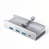 Orico MH4PC Hub Clamp-Mounted USB-C / 3x USB-A 3.0 + 1x USB-C 3.0 – sidabro spalvos