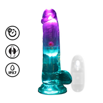 Realrock By Shots LED vibruojantis tiesus penis su kamuoliukais - 15 cm - permatomas