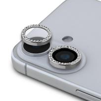 „Guess“ Apple iPhone 16 / 16 Plus fiksuoto blizgučių apsauginio lęšio dėklas, sidabrinis