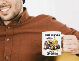 Puodelis ir pagalvė su traktoriaus motyvu "mano muzika – traktoriaus ūžesys"