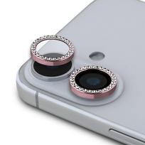 „Guess“ Apple iPhone 16 / 16 Plus fiksuoto blizgučių apsauginio lęšio rožinis dėklas