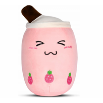 Mielas pliušinis žaislas / pagalvė Boba Bubble Tea, rožinė
