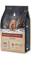 WOLFOOD High Meat Cat & Kitten Grain Free – be grūdų pašaras kačiukams ir aktyviems katėms, 3 kg