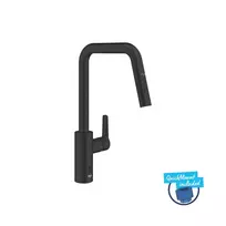 Grohe QuickFix Start – elektroninis kriauklės maišytuvas su ištraukiamu dušo galvute, maitinamas baterijomis, juodas matinis 1012432430
