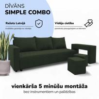 Dvivietis išskleidžiamas sofa su staliuku ir pufais „Simple Combo“, „Podrez“, turkio-žalia