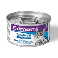 Konservuotas pašaras katėms GEMON Wet Cat Mousse Sterilised Tuna/Pork 85g