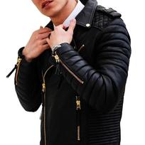 NOORA Vyriška juoda ėriuko odos striukė | Stilinga Biker Slim Fit odinė striukė | Klubinė odinė striukė XS juoda