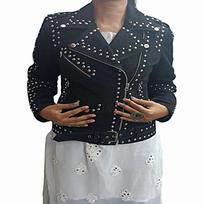 Women's BLACK Suede Leather Jacket,Silver Studded Fashion,Leather Jacket,BIKER Style Suede Jacket,For Girls,Party Wear Jacket,Special Gift For Her XS juoda