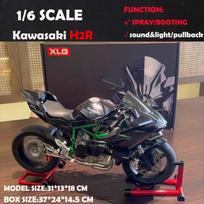 Lietas purškalas 1:6 Kawasaki H2R lydinio lenktyninio motociklo modelis su garsu ir šviesa, paleidžiamas motociklo žaislas, gimtadienio dovana vaikinui