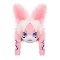 Pūkuoto gyvūno galva Triušio Fursuit išpjauta kaukė Pliušinė triušio kaukė Mielas triušio galvos apdangalas Helovino Cosplay vakarėliui Rekvizitas blue